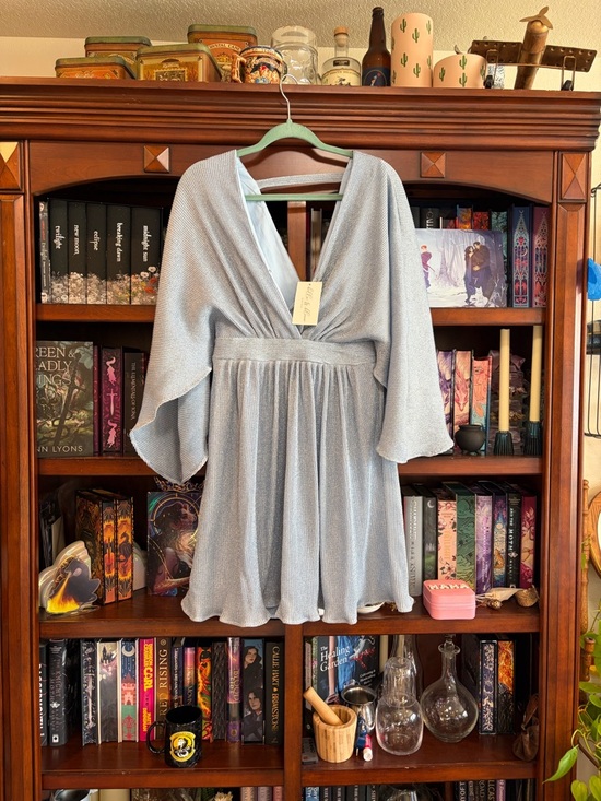 Dresses & Skirts - Light Blue V-Neck Flutter Sleeve Mini Dress